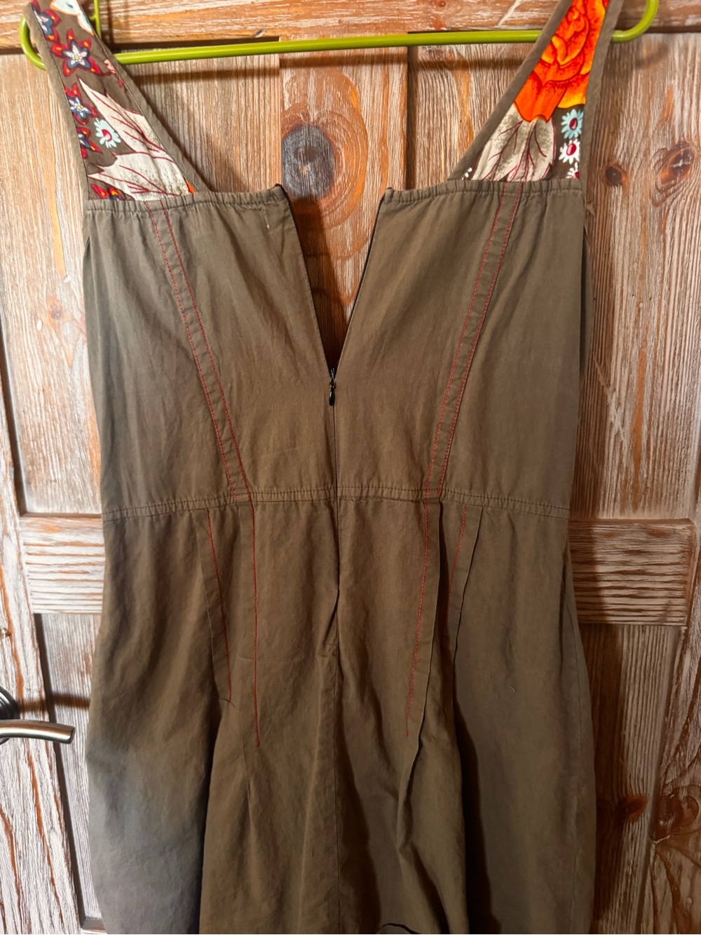 Boho Embroidered brownGreen Sundress with Floral Trim - Picture 3 of 7